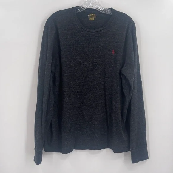 Polo Ralph Lauren Tee Shirt Custom Fit Gray Long Sleeve Men's Size Large - Picture 1 of 5